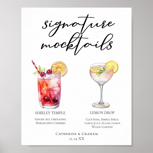 Cute Mocktails Shirley Temple Lemon Drop Menu Poster (Vorne)