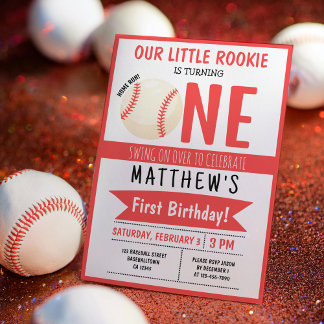 Cute Modern Baseball Ribbon Kinder 1 Geburtstag Einladung