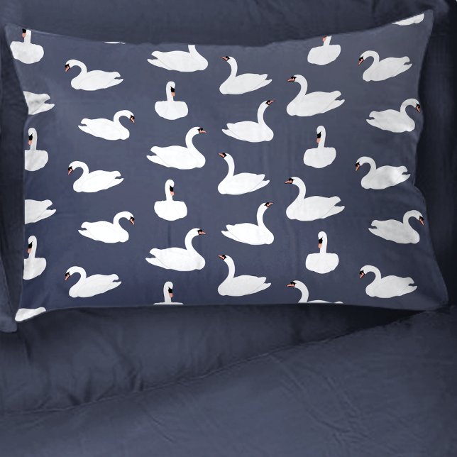 Cute Modern Blue Swan Pattern Pillowcase Kissenbezug (Swan Pillow)