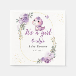 Cute Modern Boho Watercolor Dinosaur floral girl  Serviette