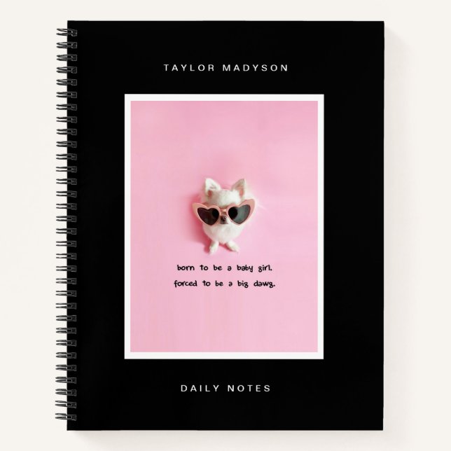 Cute Modern Custom Frame Photo Gift Monogram Black Notizbuch (Vorderseite)