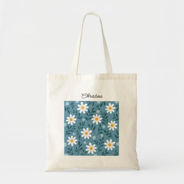 Cute Modern Feminine Personalized Floral Tote Bag Tragetasche (Vorne)