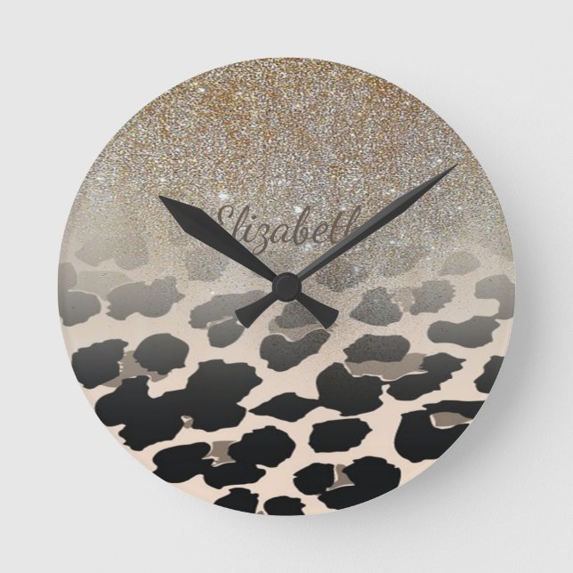 Cute Modern Flowers on Leopard Print-Personalized Runde Wanduhr (Vorderseite)