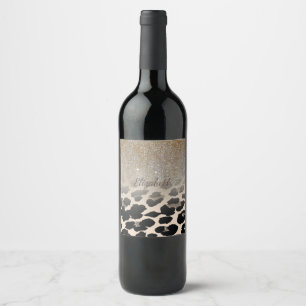 Cute Modern Flowers on Leopard Print-Personalized Weinetikett
