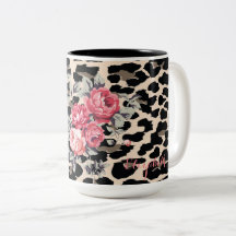 Cute Modern Flowers on Leopard Print-Personalized
