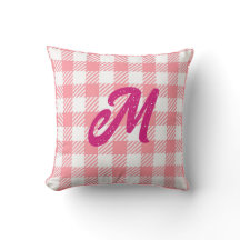 Cute Modern Girly Gingham Plaid Hot Pink Monogram