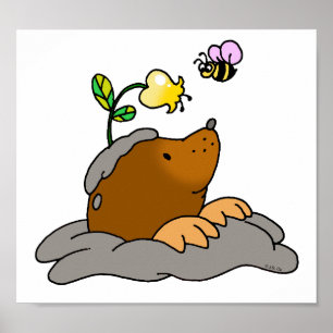 Cute Mol Cartoon With a Flower Bee Poster