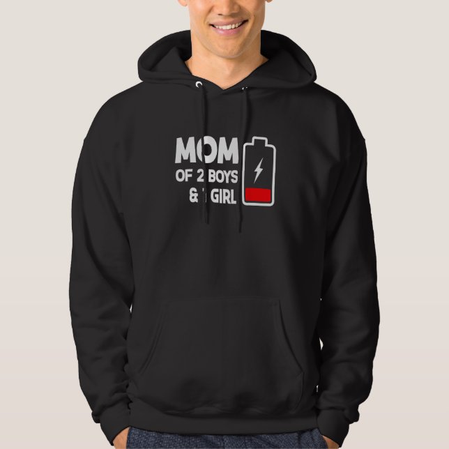 Cute Mom Of 2 Boys & 1 Girls Low Battery Mama Moth Hoodie (Vorderseite)