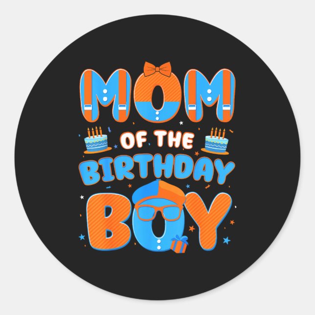 Cute Mom Of The Birthday Boy Matching Blue Orange  Runder Aufkleber (Vorderseite)