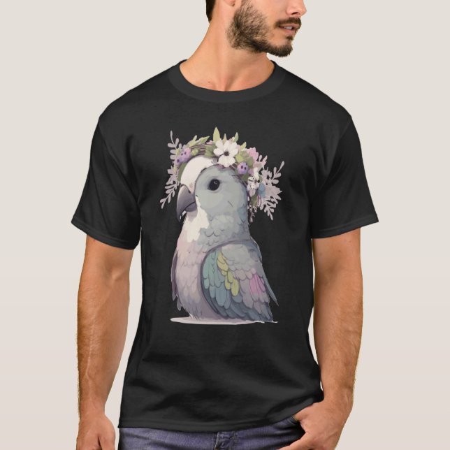 Cute Monk Parakeet Quaker Parrot Bird Flower Crown T-Shirt (Vorderseite)