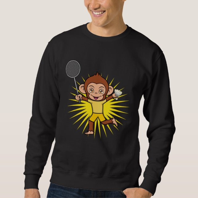 Cute Monkey Badminton Player Ape Hobby Sports Sweatshirt (Vorderseite)