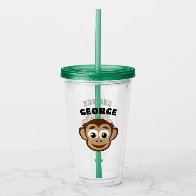 Cute monkey cartoon custom kid's name acryltrinkbecher (Vorderseite)