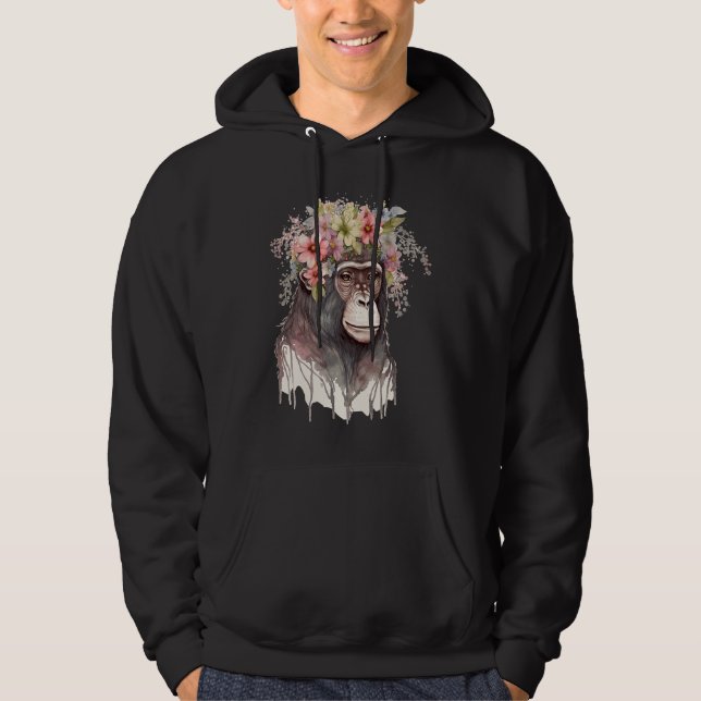 Cute Monkey Flower Crown Floral Watercolor Hoodie (Vorderseite)