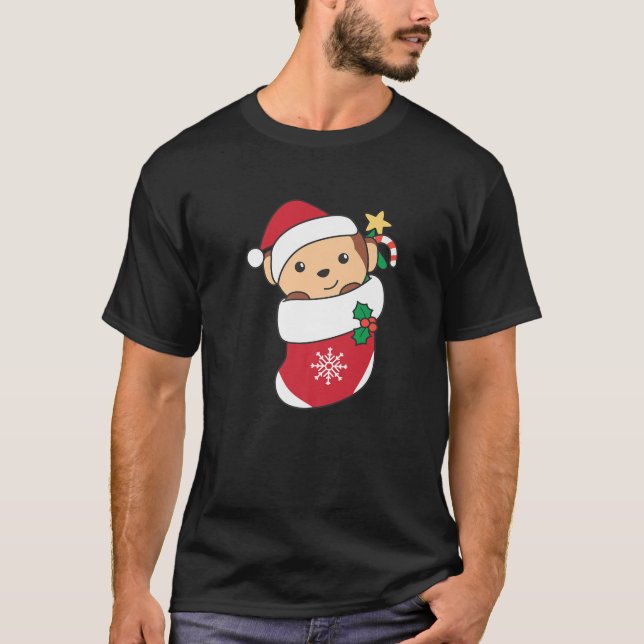 Cute Monkey For Christmas Monkey T-Shirt (Vorderseite)