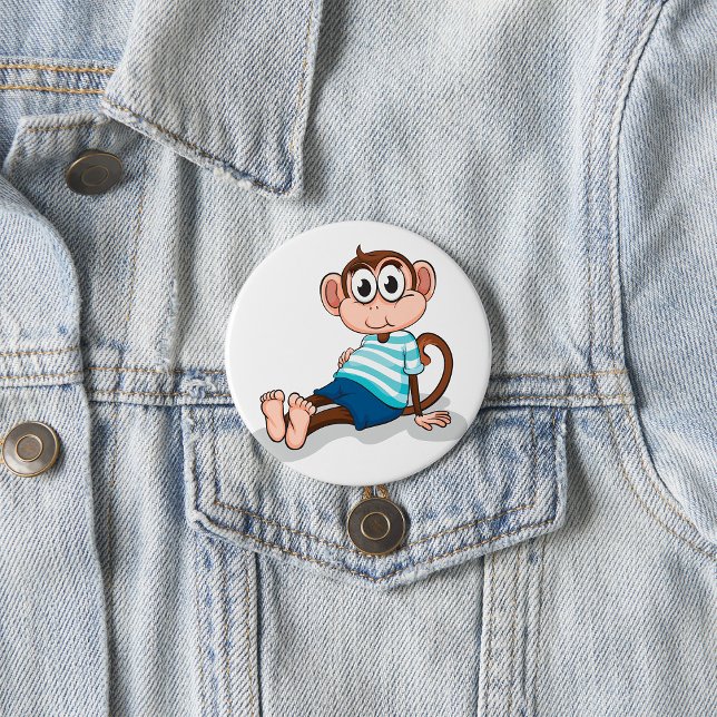 Cute Monkey in Blue Striped Shirt and Shorts Button (Von Creator hochgeladen)