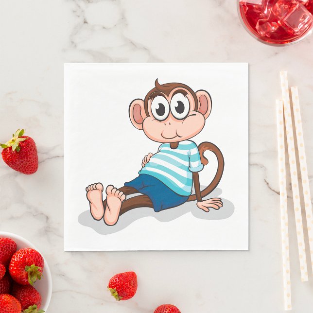 Cute Monkey in Blue Striped Shirt and Shorts Serviette (Von Creator hochgeladen)