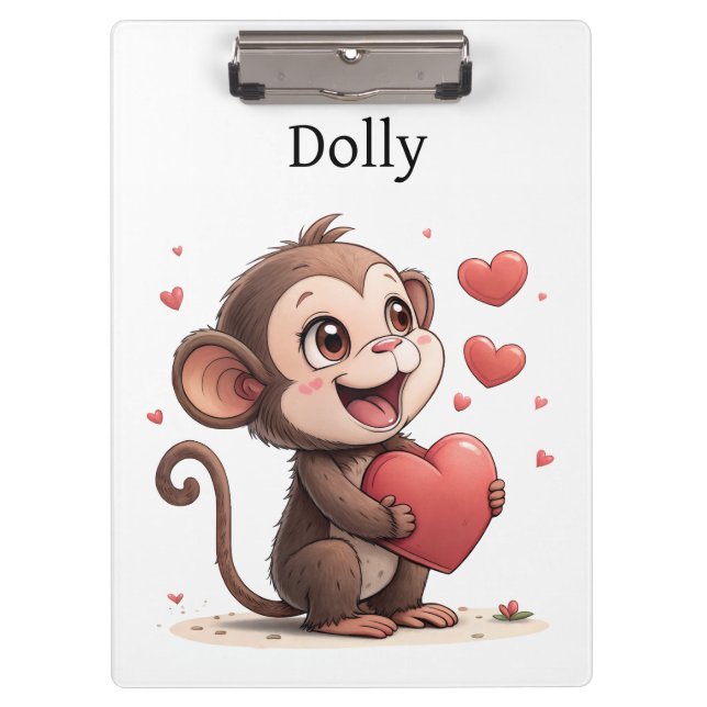 Cute Monkey Love Red Hearts Clipboard  Klemmbrett (Vorderseite)