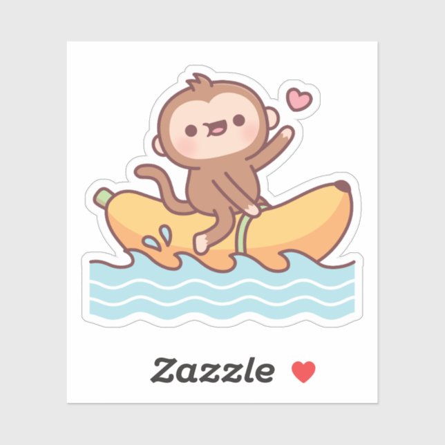 Cute Monkey Riding auf Bananenboot Aufkleber (Blatt)