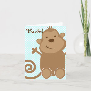 Cute Monkey Thank You Card - Teal (Blank Inside) Dankeskarte