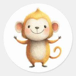 Cute Monkey Watercolor Illustration Minimalist Runder Aufkleber