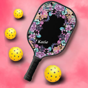 Cute Monogram Floral Flower Pattern Modern Pretty Pickleball Schläger