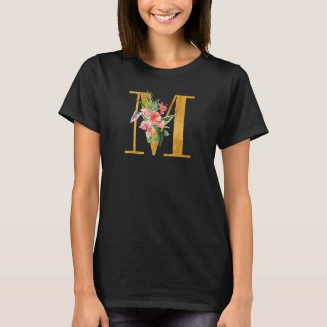 Cute Monogram Initial Letters Flowers Capital M T-Shirt (Vorderseite)