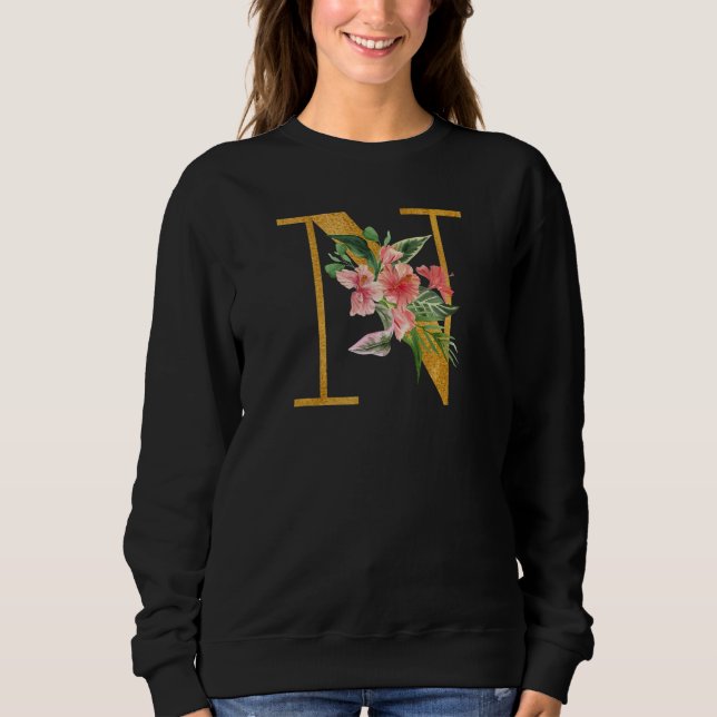 Cute Monogram Initial Letters Flowers Capital N_1 Sweatshirt (Vorderseite)