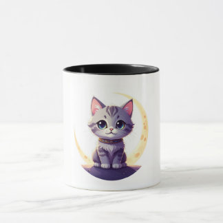 Cute Moon Cat Mug – Magical Kitten on CrescentMoon Tasse
