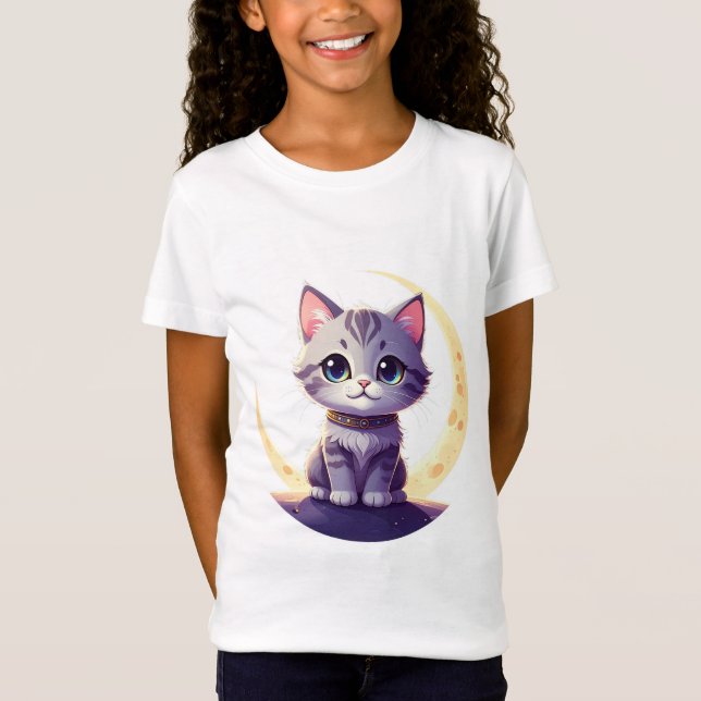 Cute Moon Cat T-Shirt – Magical Kitten Fantasy  (Vorderseite)