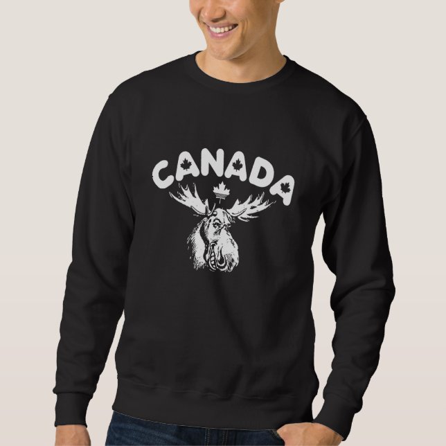 Cute Moose and Maple Leaf Canadian Flag Happy Cana Sweatshirt (Vorderseite)