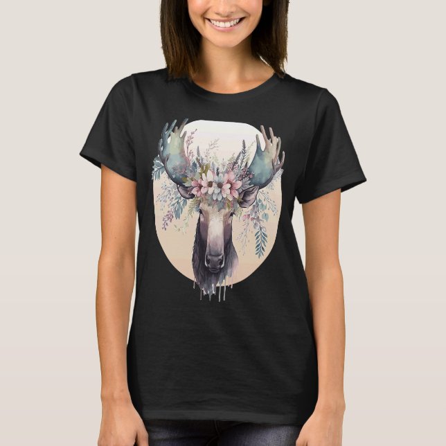 Cute Moose Flower Crown Animal T-Shirt (Vorderseite)