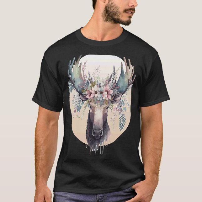 Cute Moose Flower Crown Animal T-Shirt (Vorderseite)