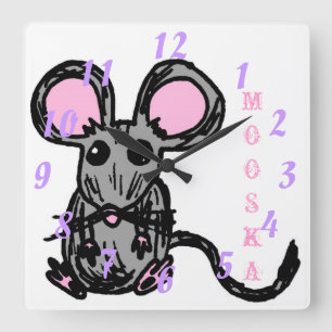 Cute Mooska Mouse Square Clock Quadratische Wanduhr