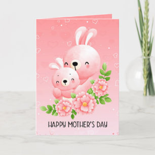 Cute Mother and Baby Bunny Mother's Day Folded Feiertagskarte