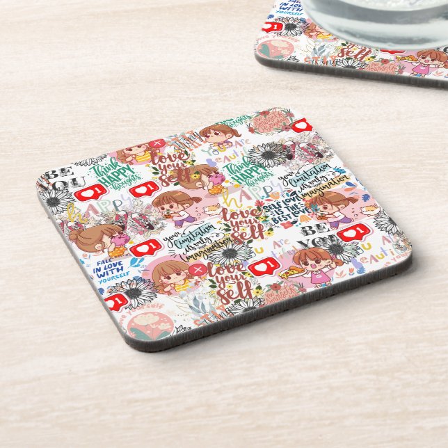 Cute Motivational – Positive Quote Kawaii  Getränkeuntersetzer (Linke Seite)