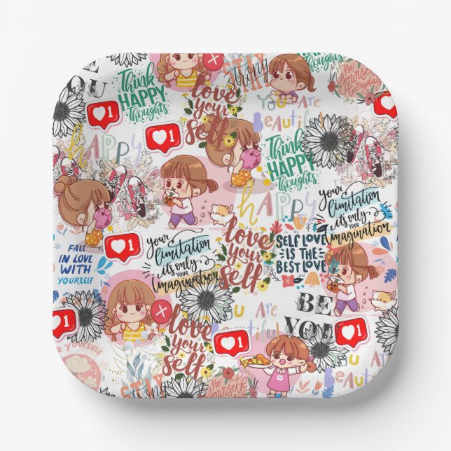 Cute Motivational – Positive Quote Kawaii  Pappteller (Vorderseite)