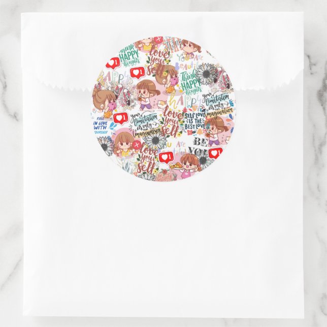 Cute Motivational – Positive Quote Kawaii  Runder Aufkleber (Tasche)