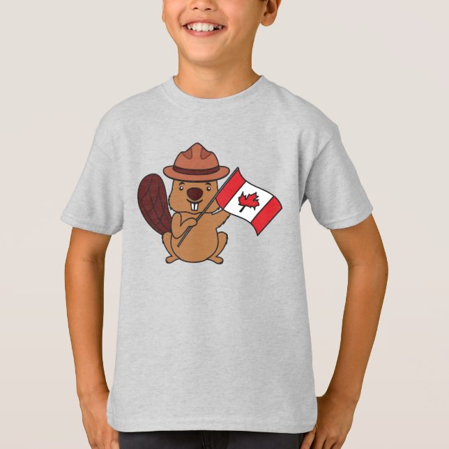 Cute Mountie Beaver Canada Kids Graphic Tee (Vorderseite)