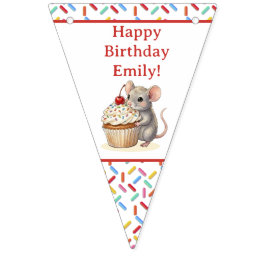 Cute Mouse and Cupcake Personalized Birthday Wimpelkette