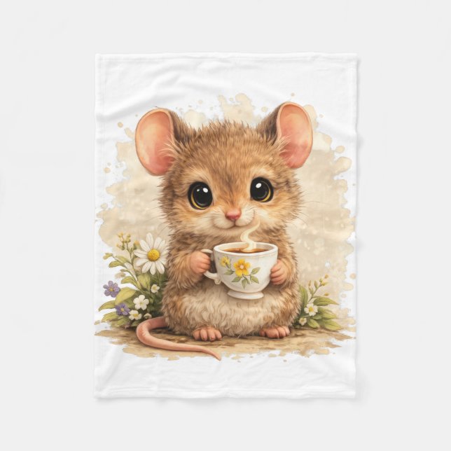 Cute Mouse Coffee Blanket – Kawaii Animal Fleecedecke (Vorderseite)