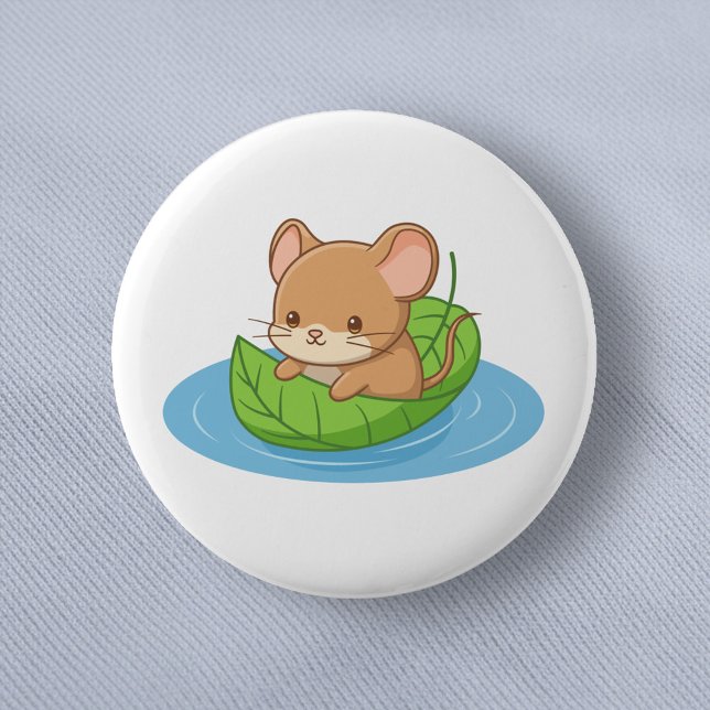 Cute Mouse in a Leaf Boat Button (Von Creator hochgeladen)