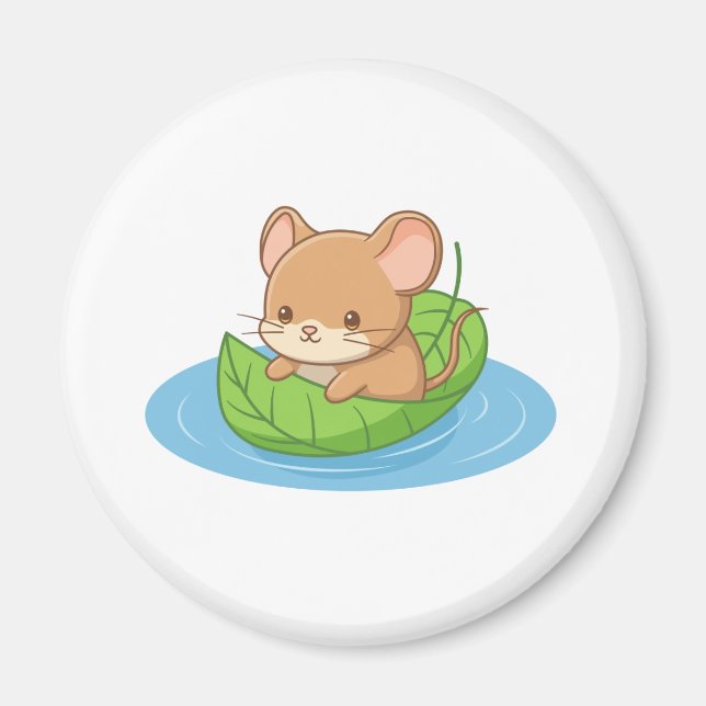 Cute Mouse in a Leaf Boat Magnet (Vorne)