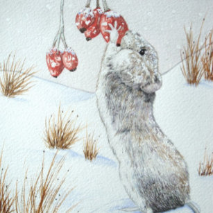 Cute mouse red berries snow scene wildlife geschirrtuch
