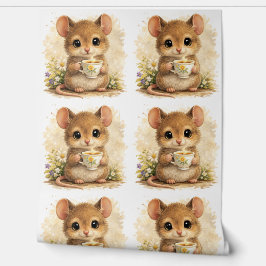 Cute Mouse Tea Pattern Wallpaper Nursery Tapete