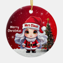 Cute Mrs Santa Claus Character Berry Red Snowy🤶🎄 Keramik Ornament
