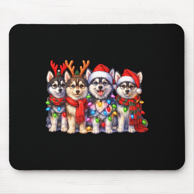 Cute Msky Christmas Dogs With Lights Long Sleeve  Mousepad (Vorne)