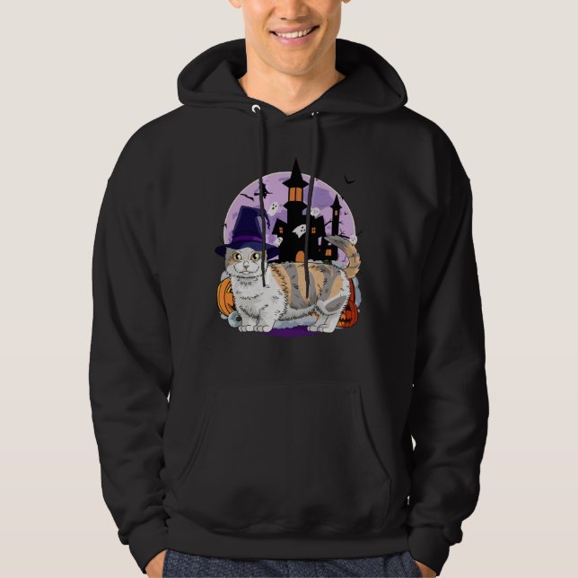 Cute Munchkin Cat Halloween Witch Pumpkin Hoodie (Vorderseite)