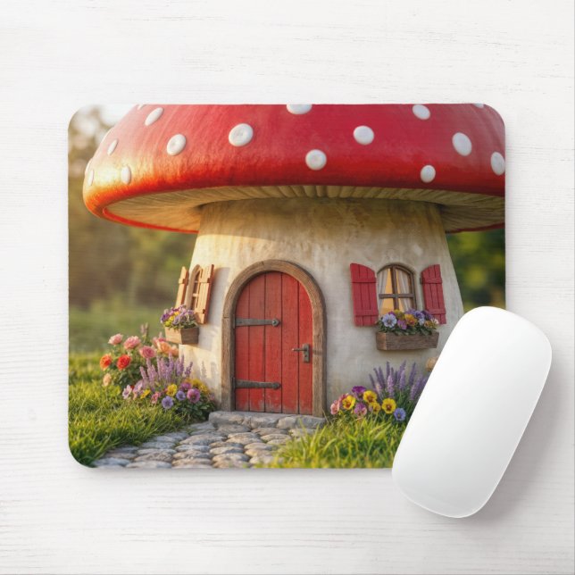 Cute Mushroom Cottage Mousepad (Mit Mouse)