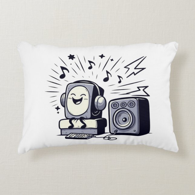 Cute Music Lover – Fun Cartoon Music Pillow Dekokissen (Vorderseite)