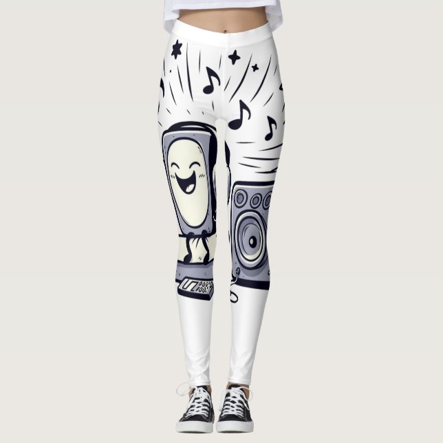 Cute Music Lover – Fun Cartoon Workout Leggings (Vorderseite)